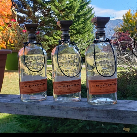 Solar Liquor Bottle Lantern ~ Hanging Bulleit Bourbon bottle with bottle lights - Picture 6 of 12